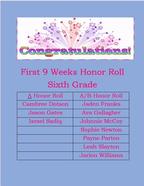 6th grade Honor Roll